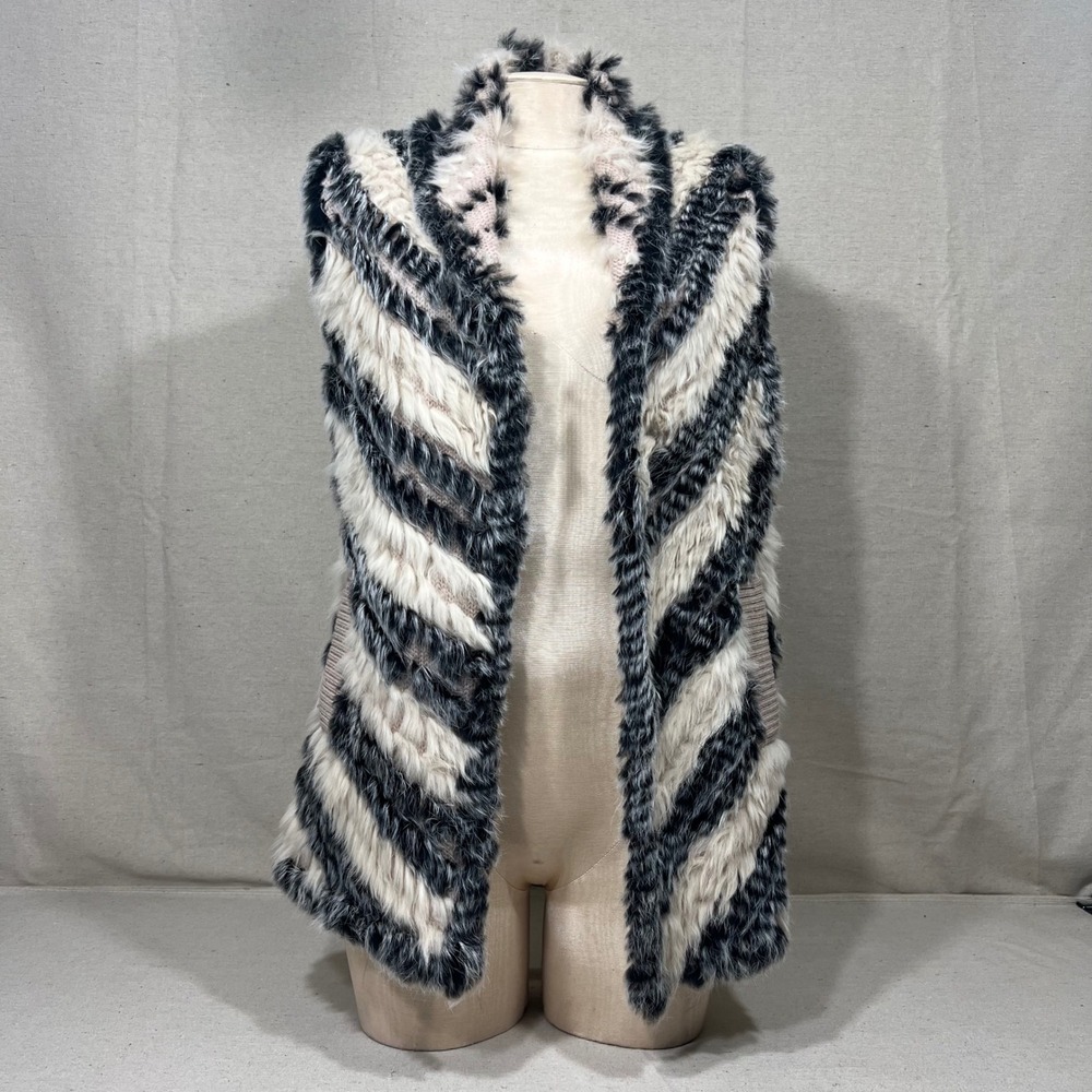 Marc by Marc Jacobs Rabbit Fur Chevron Stripe Vest Sleeveless O/S (One Size)